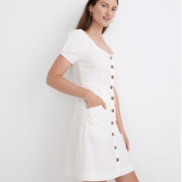 Madewell Linen-Cotton Puff-Sleeve Mini Dress - Picture 3 of 13
